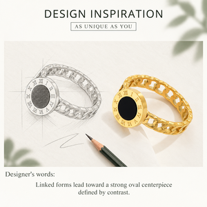 Stainless Steel 14K Gold Vacuum Plated Black Oval <b>Roman</b> <b>Numeral</b> Statement Jewelry Plain Band <b>Ring</b> Women's Blueprint Irregular - Product Image 5