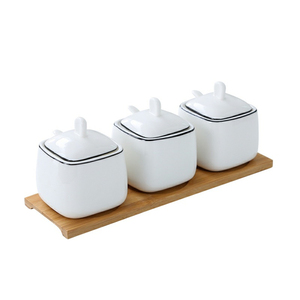 Ensemble de pots à épices en céramique blanche, avec couvercle et cuillère, rond et carré, personnalisé, pour assaisonnement, sel et sucre, cuisine - Product Image 1