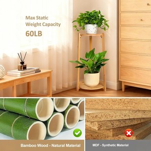Support à plantes à double niveau en bambou, design circulaire minimaliste, support pour pot de fleurs de jardin, pour usage intérieur et extérieur - Product Image 4