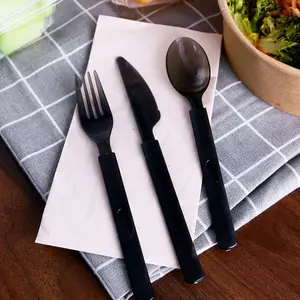 Heavy Duty 7inch 6.0g Black Disposable Plastic Cutlery Disposable Plastic Utensils Heavy Weight Plastic Fork Spoon