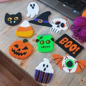 Remise chaude À La Main Fantôme Citrouille Motif Halloween Décorations De Fête Poinçon Aiguille Tasse Tapis Artisanat Dessous De Verre Coffret Cadeau - Product Image 6