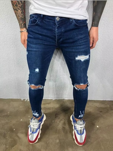 Nouveau Jean Droit Homme Tendance Transfrontalier Style Européen et Américain avec Trous Taille Élastique Tissu Denim Délavé Effet Usé - Product Image 6