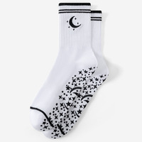 Chaussettes Antidérapantes Bioserica Era, Chaussettes de Yoga Mi-Longues avec Broderie de Lunes et d'Étoiles, Chaussettes de Fitness, de Course à Pied et de Pilates