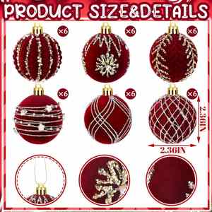 Adornos Navideños Colgantes de Terciopelo Borgoña, Bolas e Iluminaciones Resistentes a los Golpes, Decoración de Plástico de Alta Calidad - Product Image 4