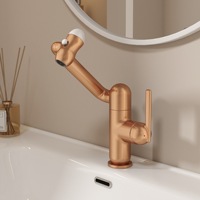 Robinet mélangeur universel multifonctionnel en laiton doré rose, rotatif à 360 degrés, pour lavabo de salle de bain, durable et anti-éclaboussures