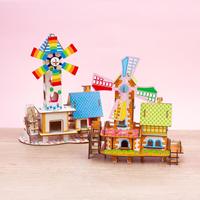 Mini moulin à vent en bois bricolage, modèle de maison 3D, puzzle éducatif pour enfants