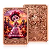 Barre de cuivre fin 0,999 de 1 oz, motif Crâne de sucre Catrina du Jour des Morts imprimé en couleur, barre d'art en cuivre de 1 oz, lingot métallique de collection