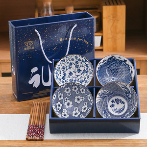 Ceramic Bowl <b>Dinner</b> Plates Gift <b>Set</b> With Chopsticks for Wedding Souvenir 4.5inch Ceramic Rice Bowls - Product Image 6