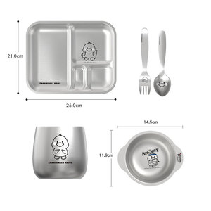 Bộ 5 thép không gỉ chia tấm và đồ dùng cho trẻ em Toddler tấm dễ thương động vật thiết kế bé tấm Bát cup thiết lập dao kéo - Product Image 6