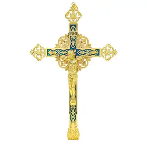 HT Criações Metal Artesanato Igreja Cruz Pendurada Cruz Religiosa Casa Decorativa Banhado A Ouro Cruz Igreja Ornamentos