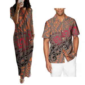 Tout nouveau mariage Couple costume polynésien hors épaule Sexy Samoan robes Match Aloha chemise hommes grande taille Couple d'ensemble