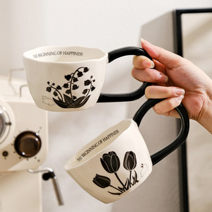 Taza de cerámica creativa Retro Floral con mango de orejas grandes, respetuosa con el medio ambiente, apta para lavavajillas, microondas, logotipo personalizado, opciones de Color para parejas - Product Image 2