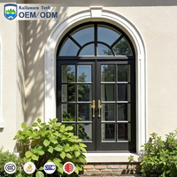 Ventana Francesa Arqueada de Aluminio con Vidrio Aislante, Marco con Rotura de Puente Térmico, Ventanas de Doble Acristalamiento Antirrobo para Casas