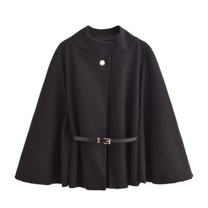 Chaqueta de Mujer de Alta Gama Vintage, Estilo Poncho Regular con Cuello Mao y Mangas Murciélago - Product Image 2