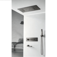 Système de douche LED encastré thermostatique avec fixation au plafond, jet de pluie, douchette à main et bec de bain, contrôle indépendant du débit