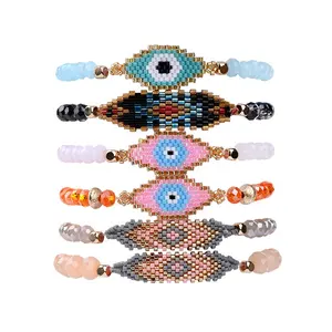 Miyuki-pulsera de cuentas de cristal hechas a mano, PULSERAS CON ABALORIOS de ojo apilables elásticos de moda Bohemia