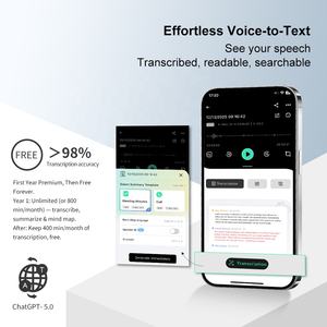 Grabadora de Voz con IA y Tomador de Notas, Compatible con 153 Idiomas, Transcripción y Resumen por IA, Grabadora de Audio de 64 GB para Reuniones - Product Image 3