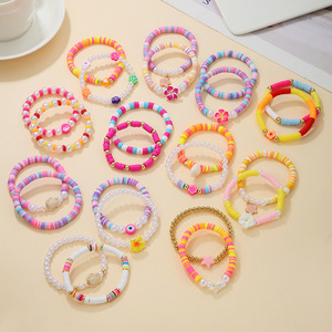 Multi Layered Beaded Polymer Clay Stacking <b>Bracelet</b> Set Bohemian Style Handmade Elastic <b>Rope</b> Jewelry For Women Spring 2025 - Product Image 3