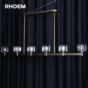 Lampadario Lineare RHOEM RH 72" con Cristalli K9 Artigianali, Struttura in Acciaio, Dimmerabile, Certificato UL, 110V, Altezza Regolabile - Product Image 2