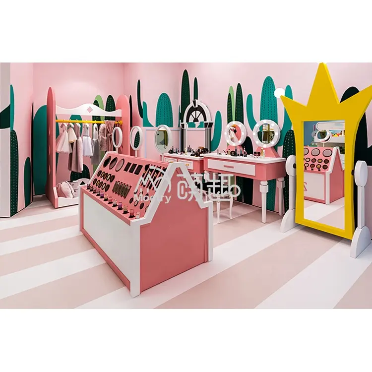 Moetry Indoor Playground Girl Pink Vanity Kids Makeup Room Set Princess Dressing Room Set for Party