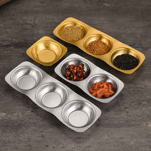 Plat à sauce en acier inoxydable à 3 compartiments, forme irrégulière, pour barbecue, hot pot, fête - Product Image 1