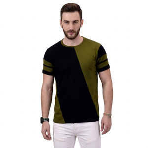 เสื้อยืดคอกลมผู้ชาย แขนสั้น ลำลอง ผ้าฝ้ายถัก 100% สีดำเขียวมะกอก - Product Image 1