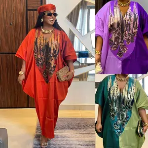 2024 Traditional Nigeria Print Caftan Abaya Plus Size Women Dress Muslim Robe Femme Long African Dress