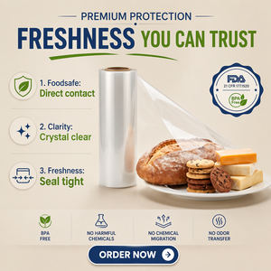 <span class=keywords><strong>Film</strong></span> rétractable POF pour aliments, résistant au four, à faible brume, approuvé FDA et UE, pour emballage alimentaire de détail - Product Image 1