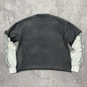 T-shirt Homme de Haute Qualité Coupe Boxy Courte, T-shirt Oversize à Manches Longues Imprimé Graphique Sérigraphié, Effet Délavé Vintage - Product Image 2