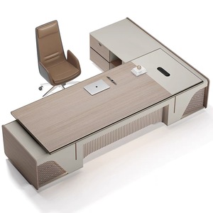 <strong>Vintage</strong> Executive Office Furniture L Shape <strong>Desk</strong> with Led Light and <strong>Metal</strong> Edge Office Table CEO <strong>Desk</strong> - Product Image 1