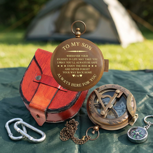 Nautical Brass Handmade Engraved Multi-functional <b>Compass</b> Leather Case Hiking Camping Gift Mom Dad Graduation Birthday Dial - Product Image 3
