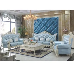 Conjunto de sofás de cuero para sala de estar, muebles de estilo europeo clásico, de madera sólida, gran oferta