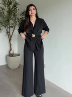 Ensemble chemisier plissé à manches longues et pantalon large de style européen et américain, tenue modeste musulmane pour affaires et décontracté