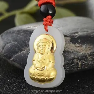 Certificato oro 3D intarsiato 4D Hetian giada pura oro ridere Guanyin Buddha ciondolo regalo all'ingrosso