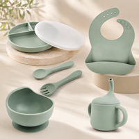 Ensemble d'alimentation pour bébé en silicone personnalisé, sans BPA, comprenant un bavoir, un bol, une assiette, une cuillère, une fourchette et une tasse à paille