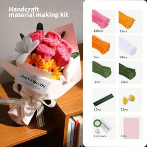 Rose Sunflower Pipe Cleaners Bouquet <b>DIY</b> <b>Kit</b> Includes Wrapping Paper Ribbon Stems Make a Complete Gift Bouquet - Product Image 3