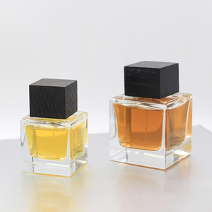 RTS Luxury perfume glass empty bottle with custom wood lid square perfume bottle