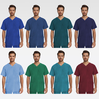 Aanpassen Logo En Kleuren Medische Uniform Sets Voor Mannen 91% Polyester + 9% Spandex V-Hals Chirurgische Pakken Scrub Kleding