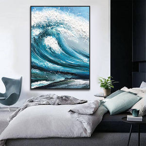 Decorazione murale di grandi dimensioni opere d'arte moderne fatte a mano tela acrilico blu astratto onde del mare dipinti paesaggio marino <span class=keywords><strong>Art</strong></span> - Product Image 4