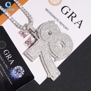 Pendentif personnalisé avec n'importe quel numéro, entièrement serti de moissanite, en argent sterling 925 massif plaqué or, moissanite VVS, bijoux hip-hop - Product Image 6