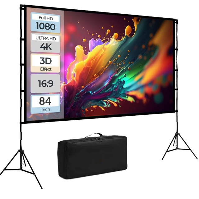 84-Inch 16:9 1.0-1.2 Gain 120-160 View Angle Portable Polyester Projector Screen Tripod Stand Home Outdoor Theater Screening