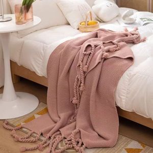 <span class=keywords><strong>Plaid</strong></span> en laine tricoté épais de style nordique INS, couleur unie, avec franges super longues, pour canapé et lit - Product Image 4