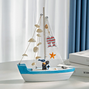 Mediterranean Style Seashell Sailboat Decor Blue White <b>Tabletop</b> Indoor Home Decor Gift - Product Image 3