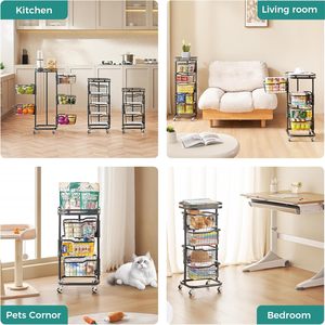 <span class=keywords><strong>Carrito</strong></span> de Almacenamiento de Frutas y Verduras de Metal Moderno de 5 Niveles con Cesta Giratoria de una Pieza, Organizador de Despensa, Estante, Soporte de Piso - Product Image 4