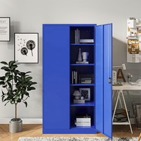 Armoire de rangement en métal à 2 portes verrouillable en acier bleu 4 étagères réglables Home School Living Room Garage Tool Utility Organization