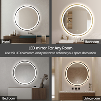 Miroir de salle de bain LED rond avec cadre en aluminium, capteur tactile, anti-buée, fixation murale pour la maison et la décoration des salles de bain d'hôtel