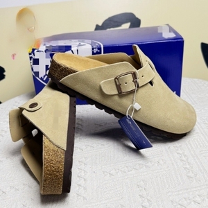 Chaussures demi-mules rétro décontractées pour hommes en cuir véritable Birkenstock, à bout rond et semelle en liège, nouveauté printemps, style polyvalent pour l'extérieur - Product Image 3