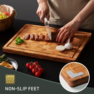 Acacia Wood Cutting Board Rectangle Non Slip Feet Kitchen Chopping <b>Block</b> Set - Product Image 1