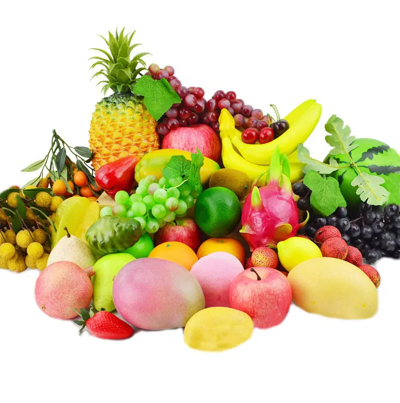 Frutas artificiais realistas de estilo 62, legumes de venda quente da Amazon para decoração de festas em cozinha, supermercados, decoração de casa, adereços fotográficos de frutas