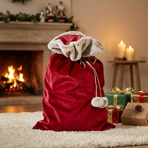 Sacco di Babbo Natale Grande di Lusso all'Ingrosso in Velluto Rosso con Pelliccia per Sublimazione - Product Image 1